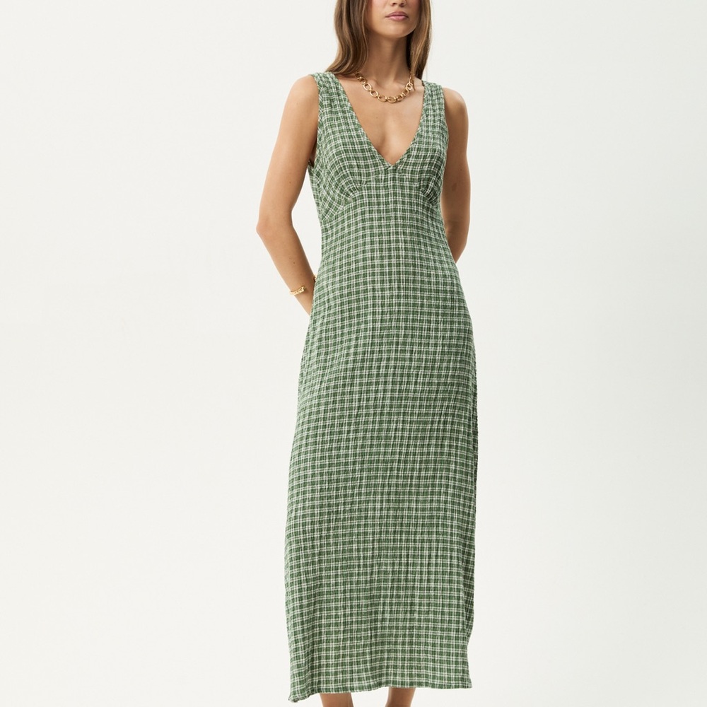Afends Green Check Maxi Dress
